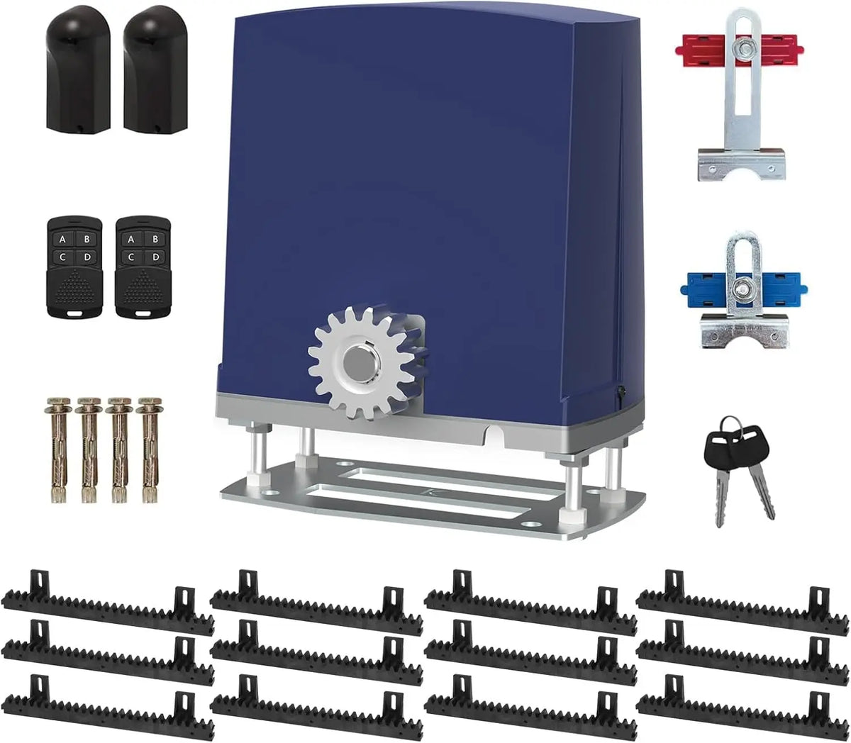 2700lb Automatic Sliding Gate Opener - 550W Rack Drive Electric Slide Gate Motor with 2 Remote Controls