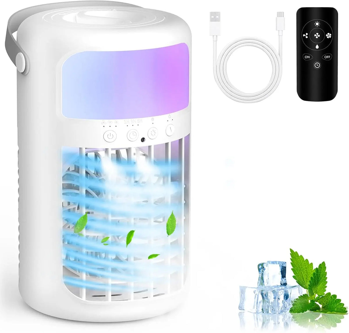 Portable Air Conditioner - 2026 4-IN-1 Portable Ice Fan with 3 Cooling Speeds & 1500ml Water Tank, Office, Home