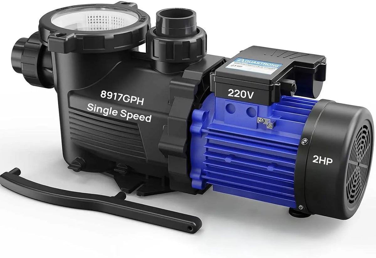 Aquastrong 2HP In/Above Ground Pool Pump - Single Speed, 220V, 8917GPH, High Flow, Self Primming Swimming Pool Pumps with Filter