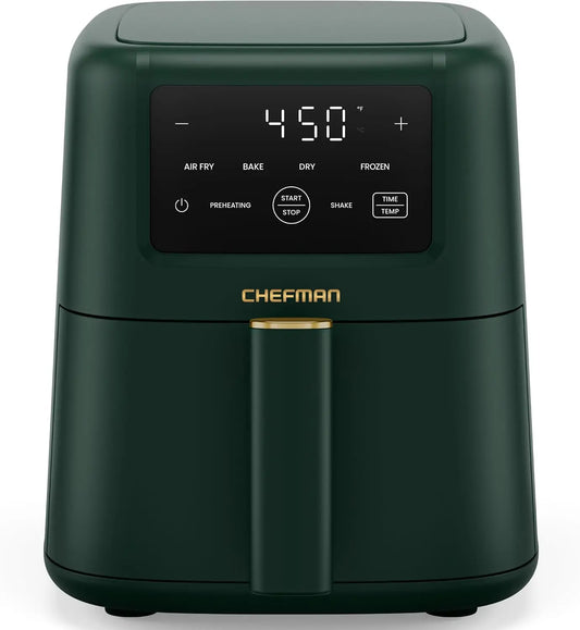 Chefman Compact Air Fryer 3.5 QT - Slim Design Fits Small Kitchens, 4-in-1 Air Fry, Bake, Dehydrate, Frozen, 450°F Max Temp, Nonstick Ceramic