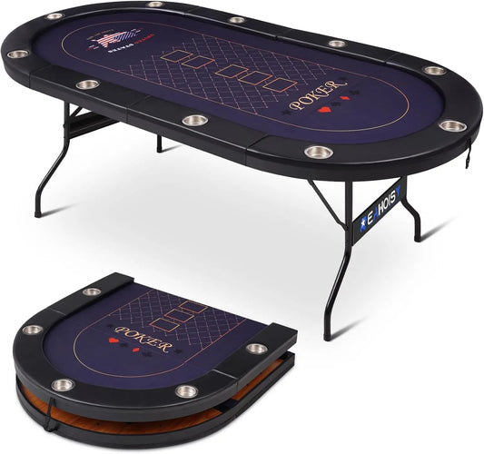 84 Inch Foldable Poker Table 10 Player - Folding Texas Holdem