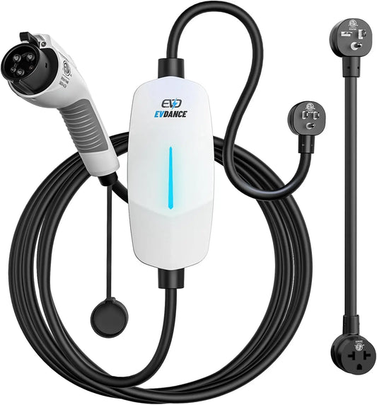 EVDANCE Level 1&2 EV Charger - Electric Vehicle Portable Charger with 25FT Cable, ETL Listed J1772 EVSE for All EVs & PHEVs, 12A 120V/16A 240V, White