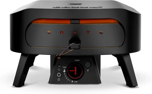 Cozze 13 Inch Gas Pizza Oven with Rotating Pizza Stone for Easy Restaurant-Style Pizza at Home - Triple Burner, Built-In Thermometer