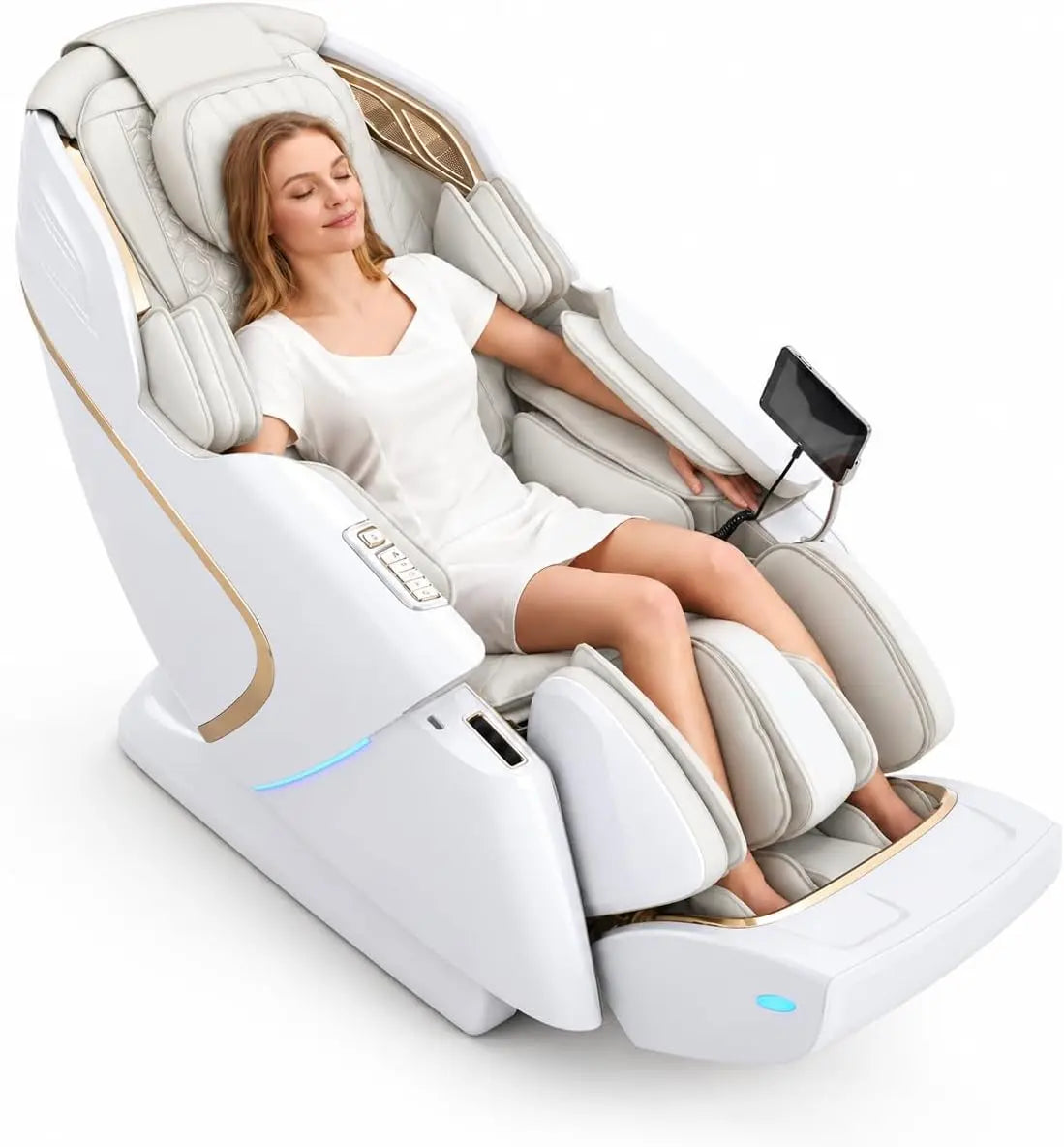 4D Full Body Zero Gravity Massage Chair Adjustable Shoulder Width - WHITE