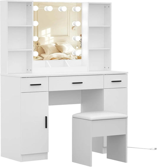 Vanity Desk - Makeup Table with Lights Vanity Set with 3 Drawers, Dressing Room, White