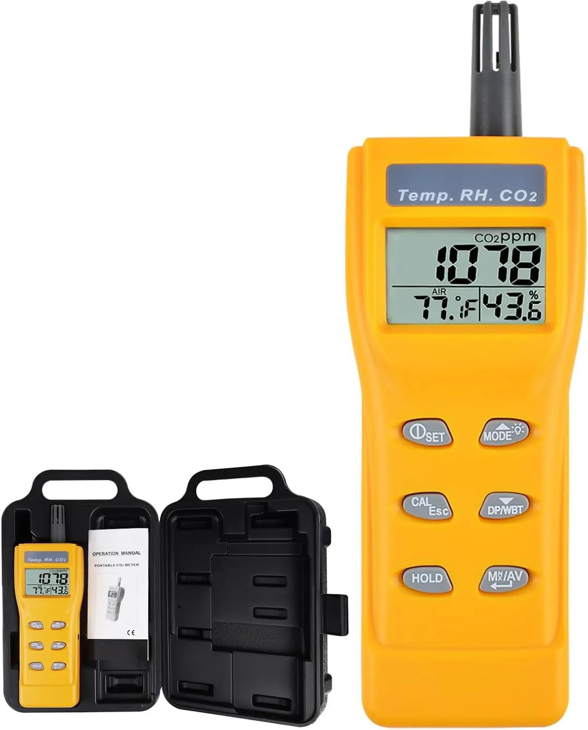 CO2 Meter Portable CO2 Detector Digital CO2 Monitor - Alarm Function Carbon Dioxide Temperature and Humidity Meter