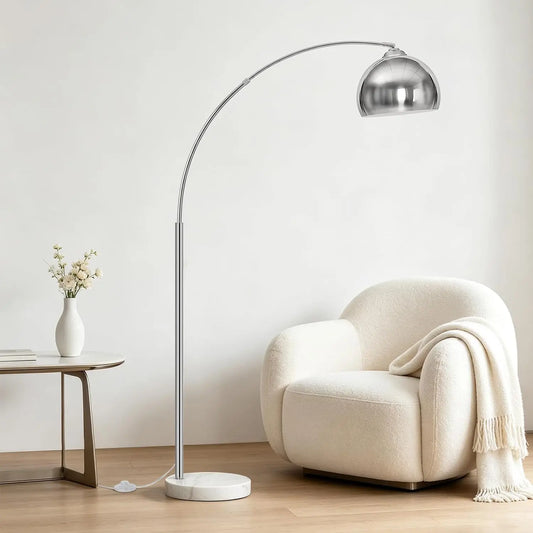 Arc Floor Lamp for Living Room - Modern Chrome Floor Lamp with Marble Base