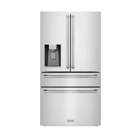 ZLINE 36 Inch 21.6 Cu. Ft. Counter-Depth French Door Refrigerator - Water and Ice Dispenser in Fingerprint-Resistant Stainless Steel, RFM-W-36
