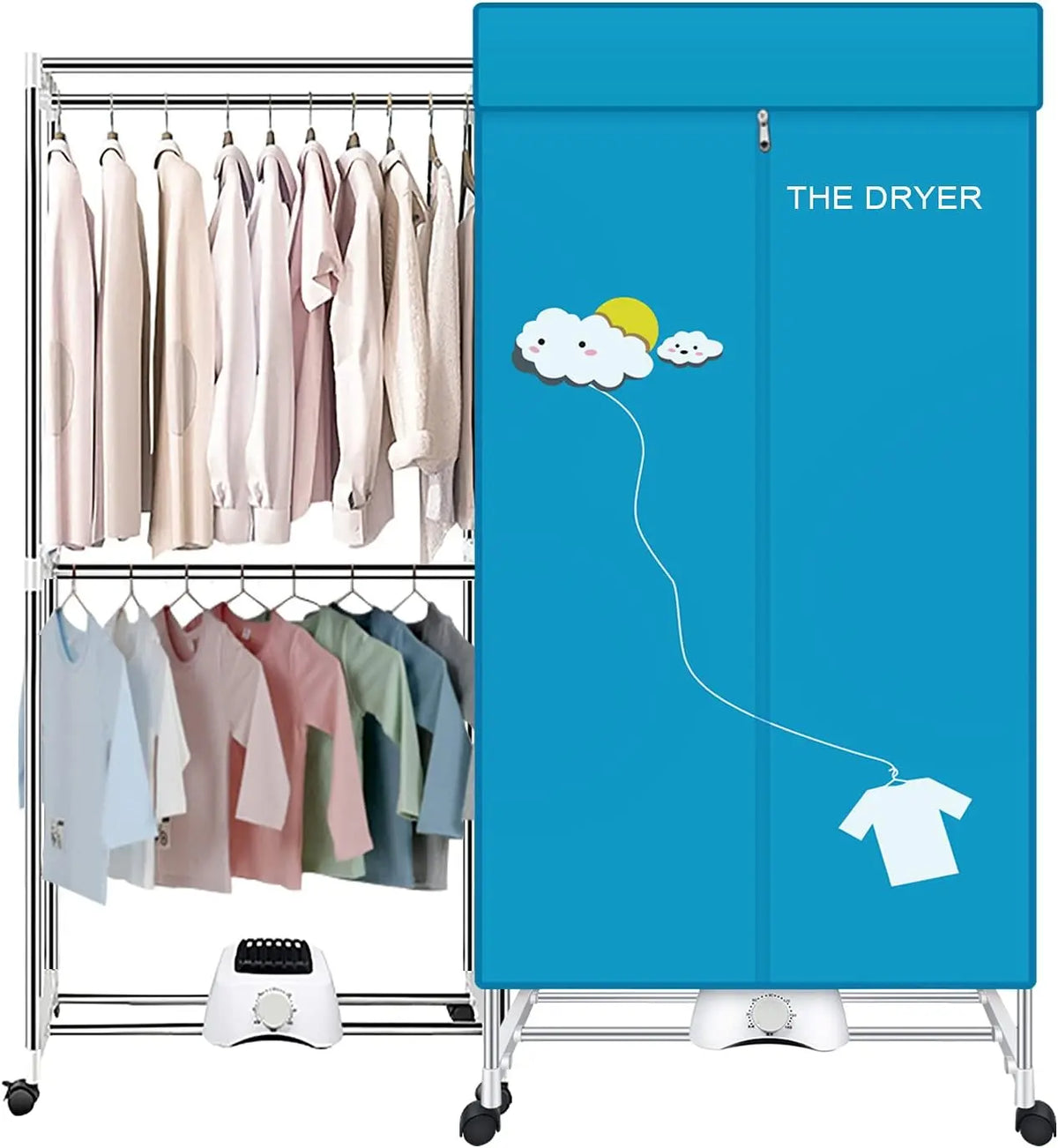 Portable Dryer - 110V 1000W Electric Clothes Dryer Machine, Double Layer Stackable, Stainless Steel, Blue, 15kg Capacity, Front Load, RV, Families