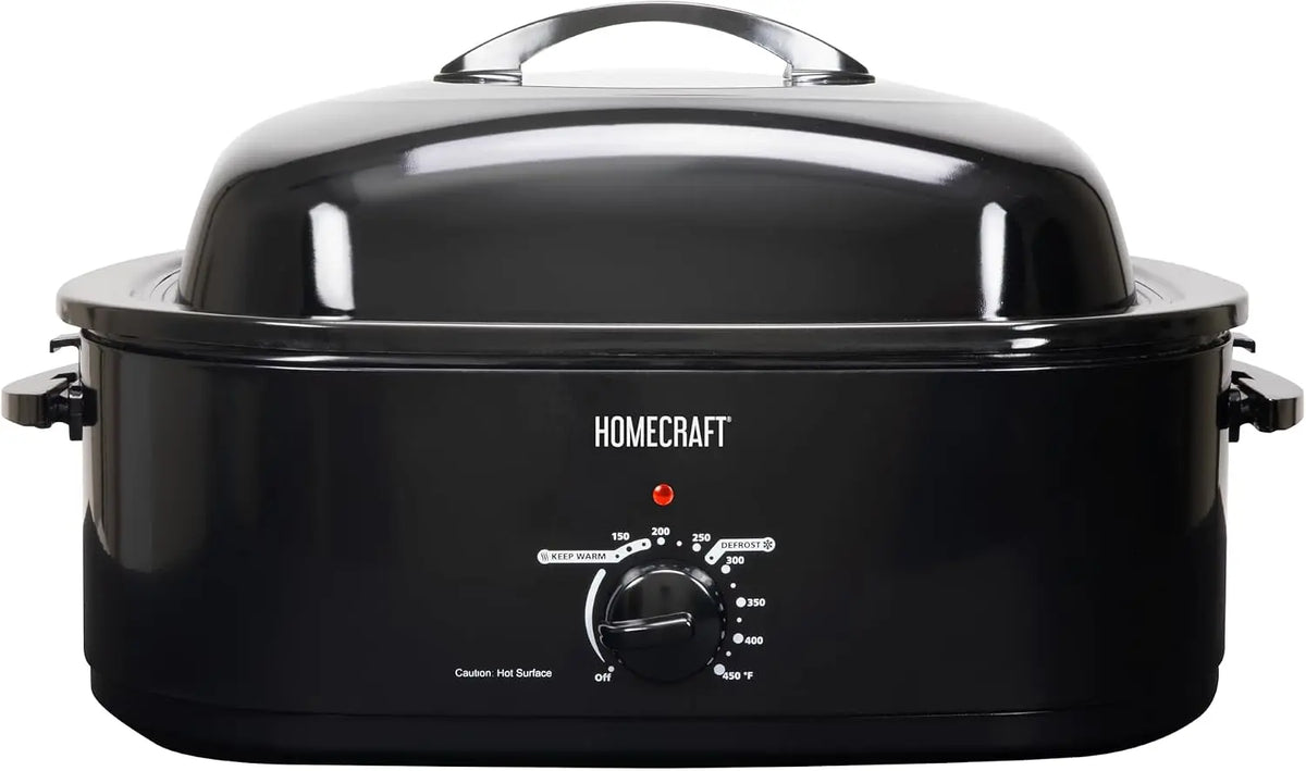 HomeCraft Electric Roaster Oven - 18-Quart Capacity for Turkey, Chicken, Meat, Vegetables, Full-Range Temperature Control, Lift-Out Rack, Black
