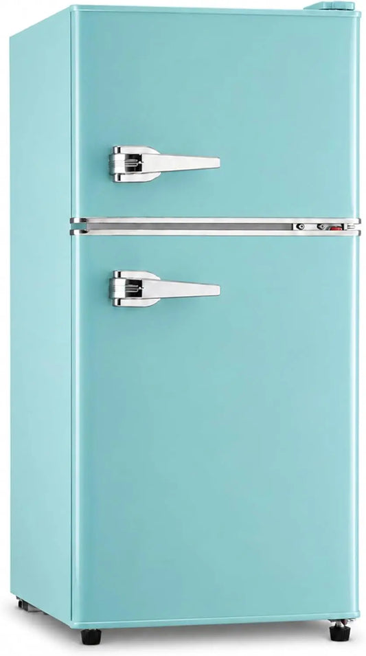3.5 Cu. Ft. Retro Mini Fridge with Freezer - Dual Door Compact Refrigerator for Home, Office, Dorm, Energy Efficient, Blue