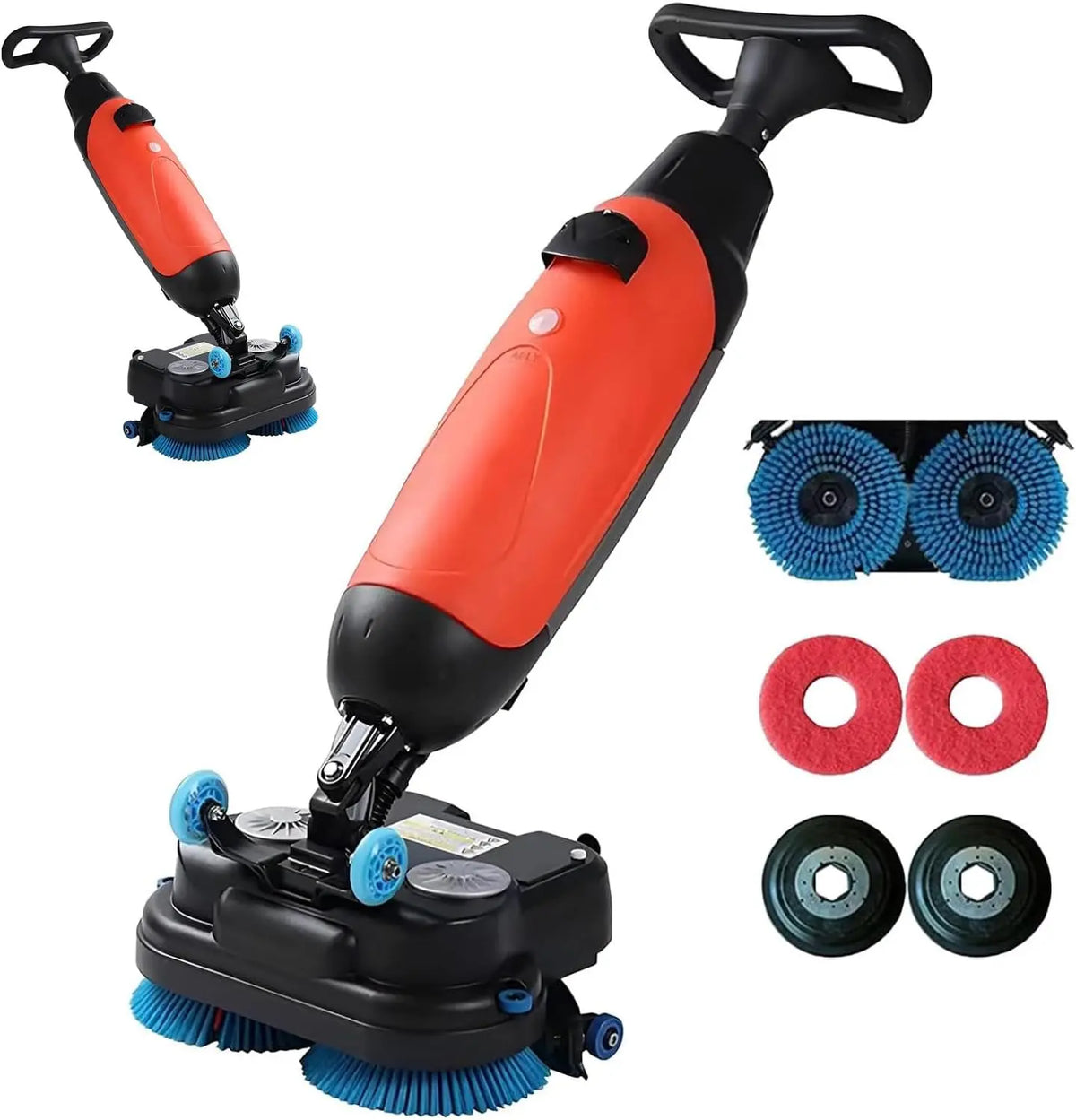 Walk Behind Commercial Floor Scrubber Dryer - 17 Inch Cleaning Width, 2 Adjustable Brushes, 13000 Sq Ft/H, 4.5L+7.5L Dual Tanks, Lithium Battery