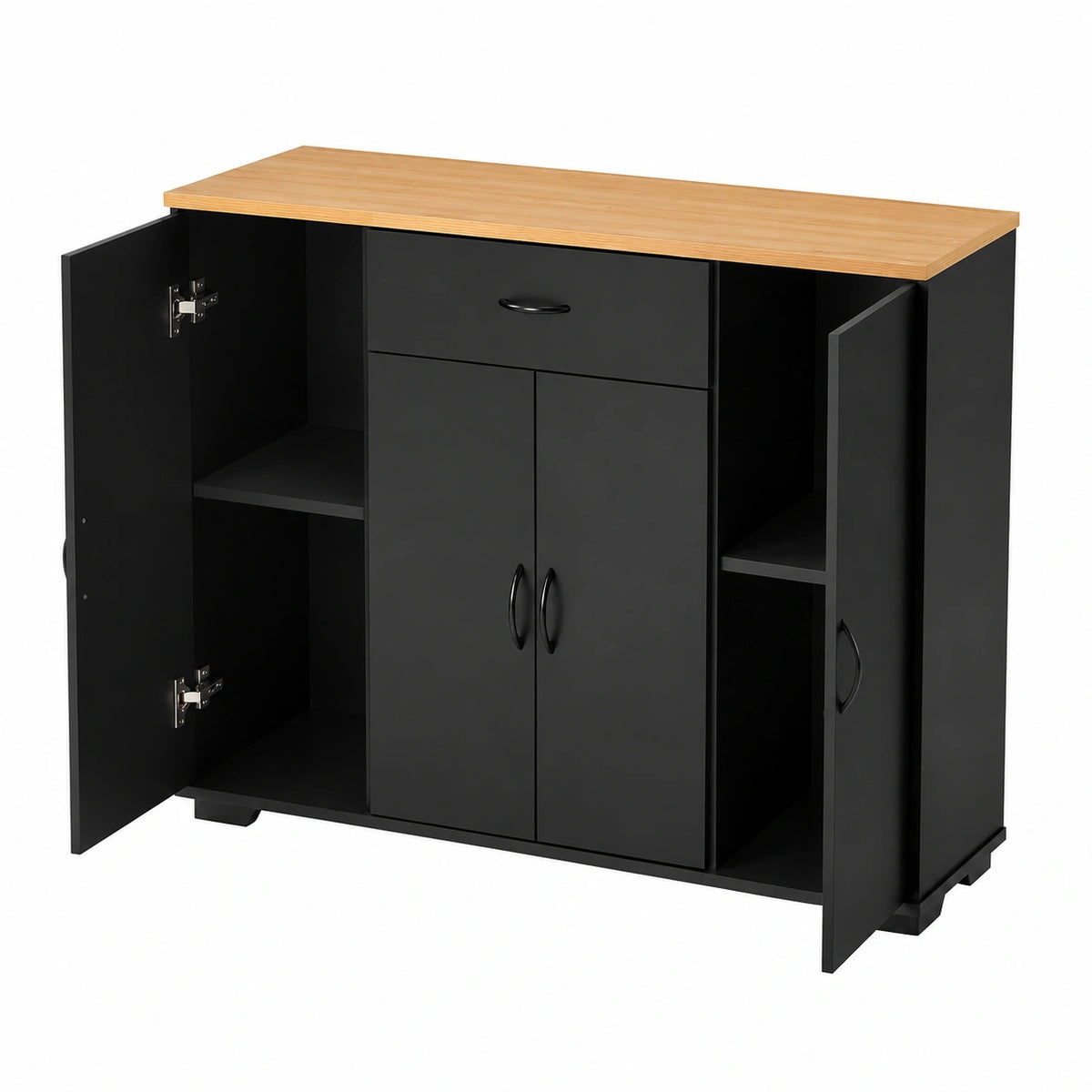 Credenza Nera Cucina con 4 Ante e Cassetto, 110x30x70 cm