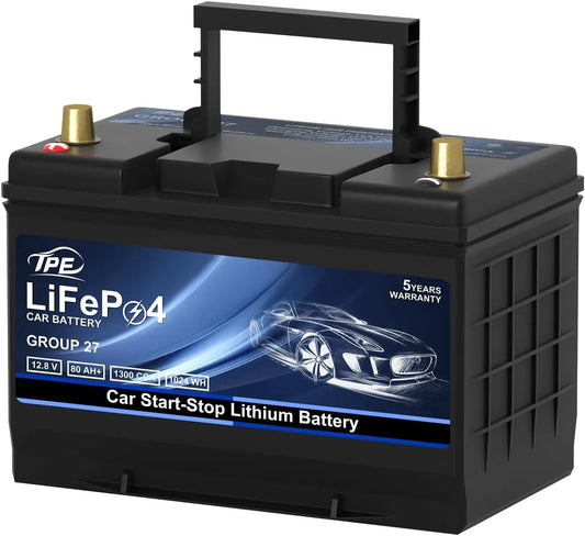 GROUP 27 Car Start-Stop Lithium Battery 12V 80AH Car Battery - With 1300CCA - High-Performance Automotive Battery with 60 Months Warranty