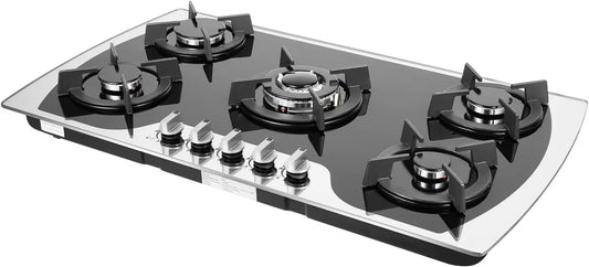 5 Burners Gas Stove 36 Inch Bulit-in Gas Stove Five Sealed Burners Propane Cooktop Gas Hob NG/LPG Convertible Cooktops Stainless Steel Gas Cooker
