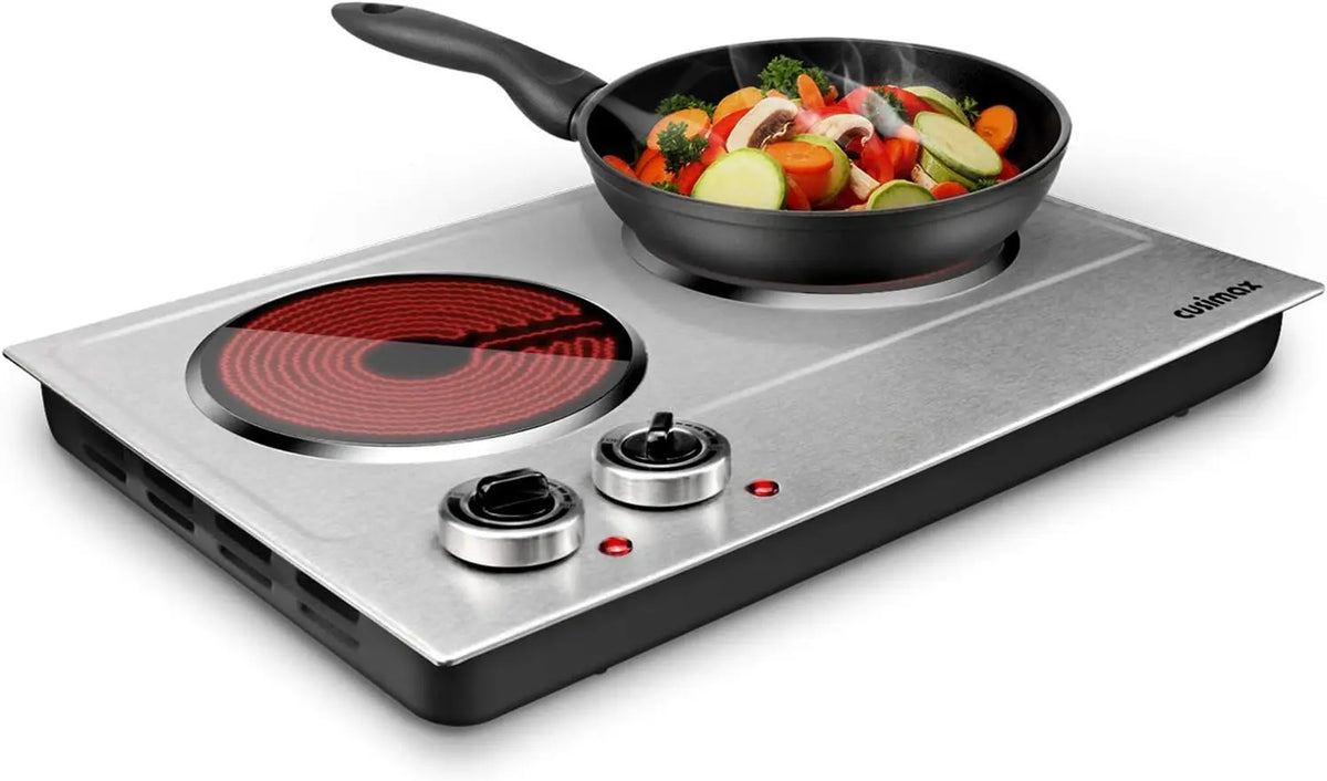 CUSIMAX 1800W Ceramic Electric Hot Plate for Cooking - Double Burner, Silver