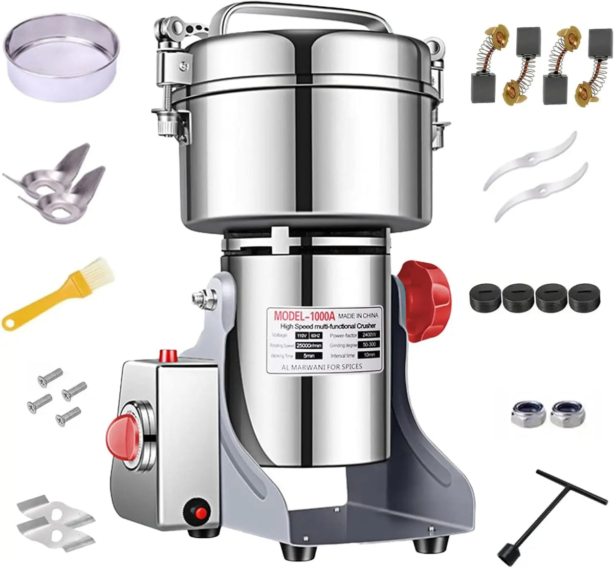 Electric Grain Grinder Mill 1000g High-speed Spice Herb Mill Commercial Powder Machine for Dry Cereals Grain Herb Spice Coffee Corn Bean