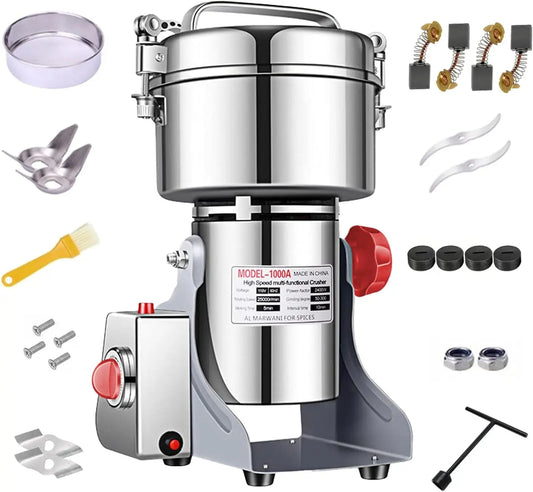 Electric Grain Grinder Mill 1000g High-speed Spice Herb Mill Commercial Powder Machine for Dry Cereals Grain Herb Spice Coffee Corn Bean