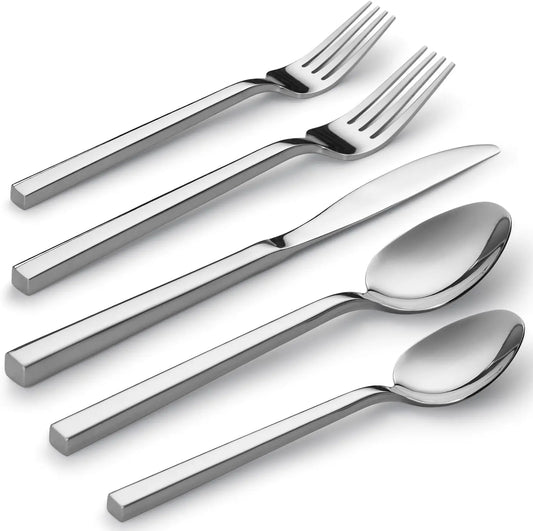 Alata - Cube 60-Piece Forged Stainless Steel Mirror Flatware Set for 12
