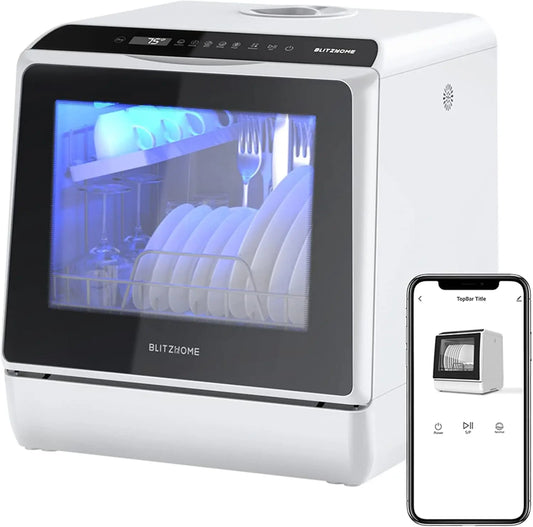 BLITZHOME Countertop Portable Dishwasher with 6 Programs - Smart App Control