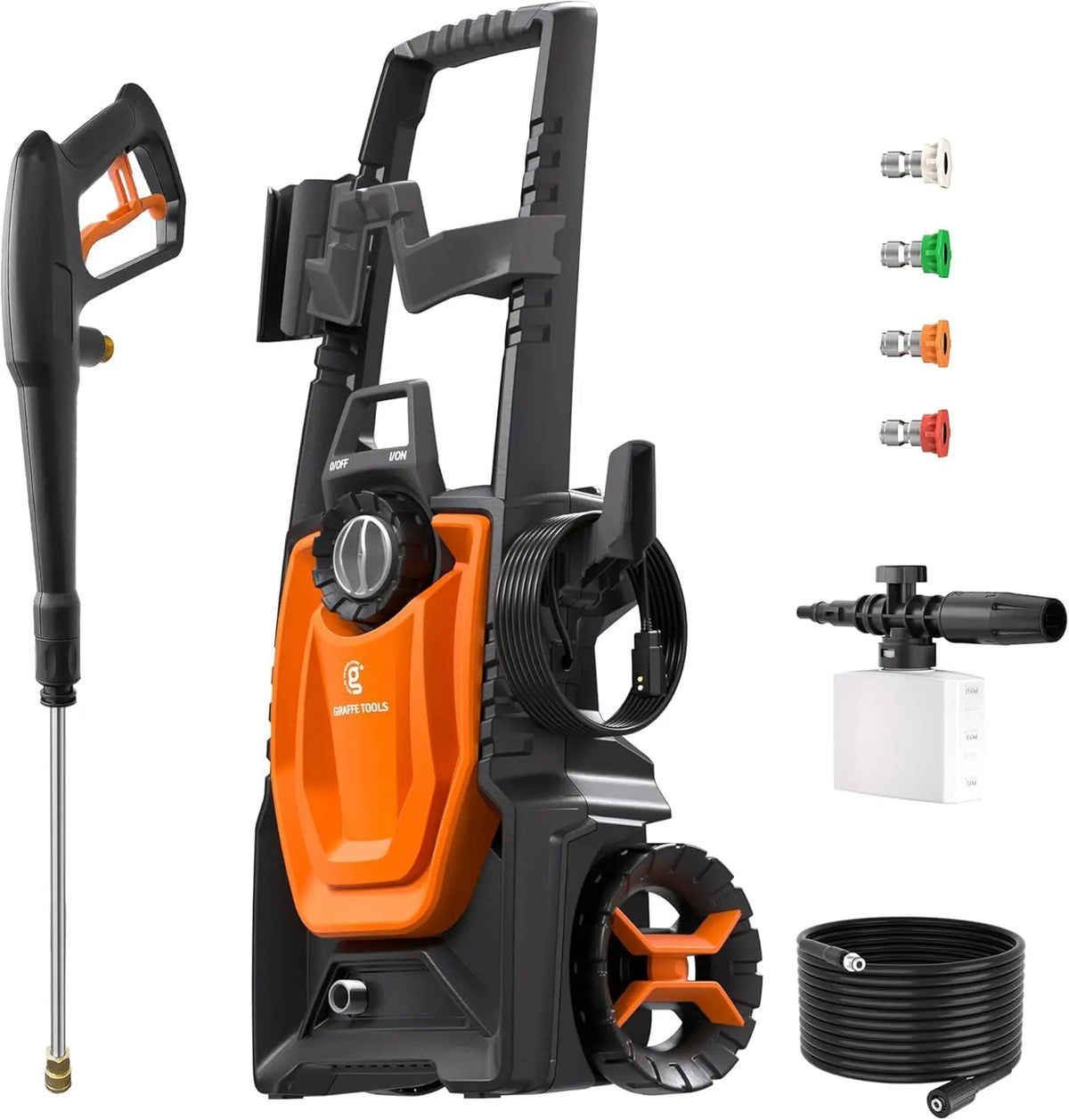 Giraffe Tools Pressure Washer - Max 2400 PSI, 2.3 GPM Electric Power Washer with 4 Quick-Connect Nozzles, Foam Cannon for Cars/Patios/Driveways/Fences