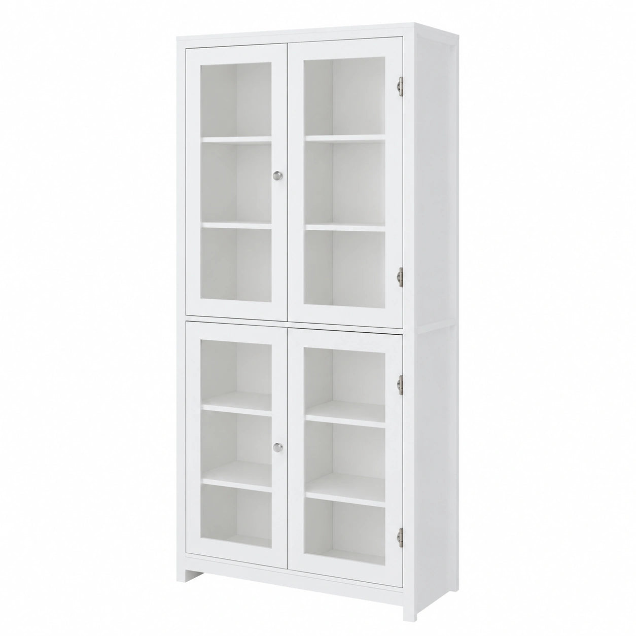 FOREHILL Credenza Alta 190cm con Vetrina, Libreria Multifunzione con 4 Ante in Vetro e 6 Scomparti, per Soggiorno, Cucina, Ufficio, Bianco
