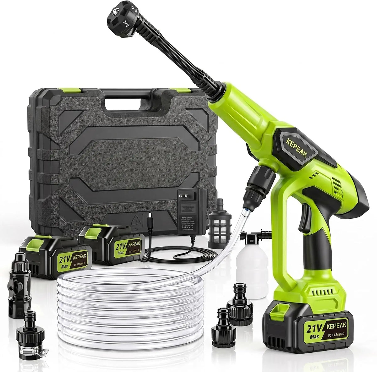 Cordless Pressure Washer - 1450 PSI Portable Handheld Power Washer with 6-in-1 Nozzle, 2 x 4.0Ah Batteries & Charger