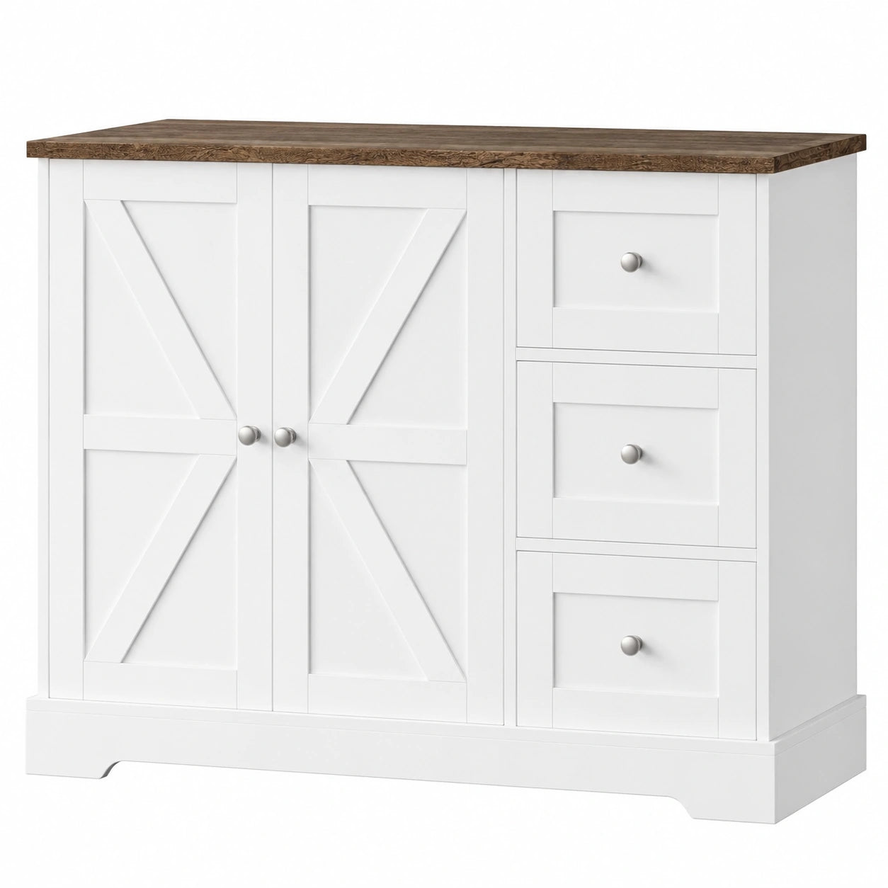 Credenza Cucina HOCSOK con Cassetti e Ripiani, Mobile Salvaspazio per Casa, Colore Bianco e Marrone