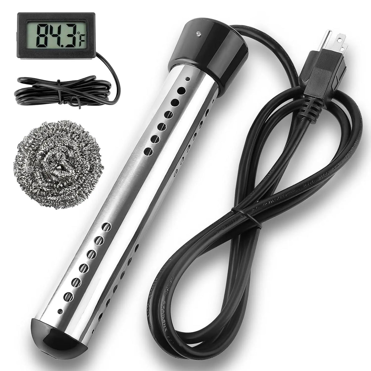 2000W Immersion Water Heater - Portable Water Heater Electric with 304 S S Guard & LCD Thermometer