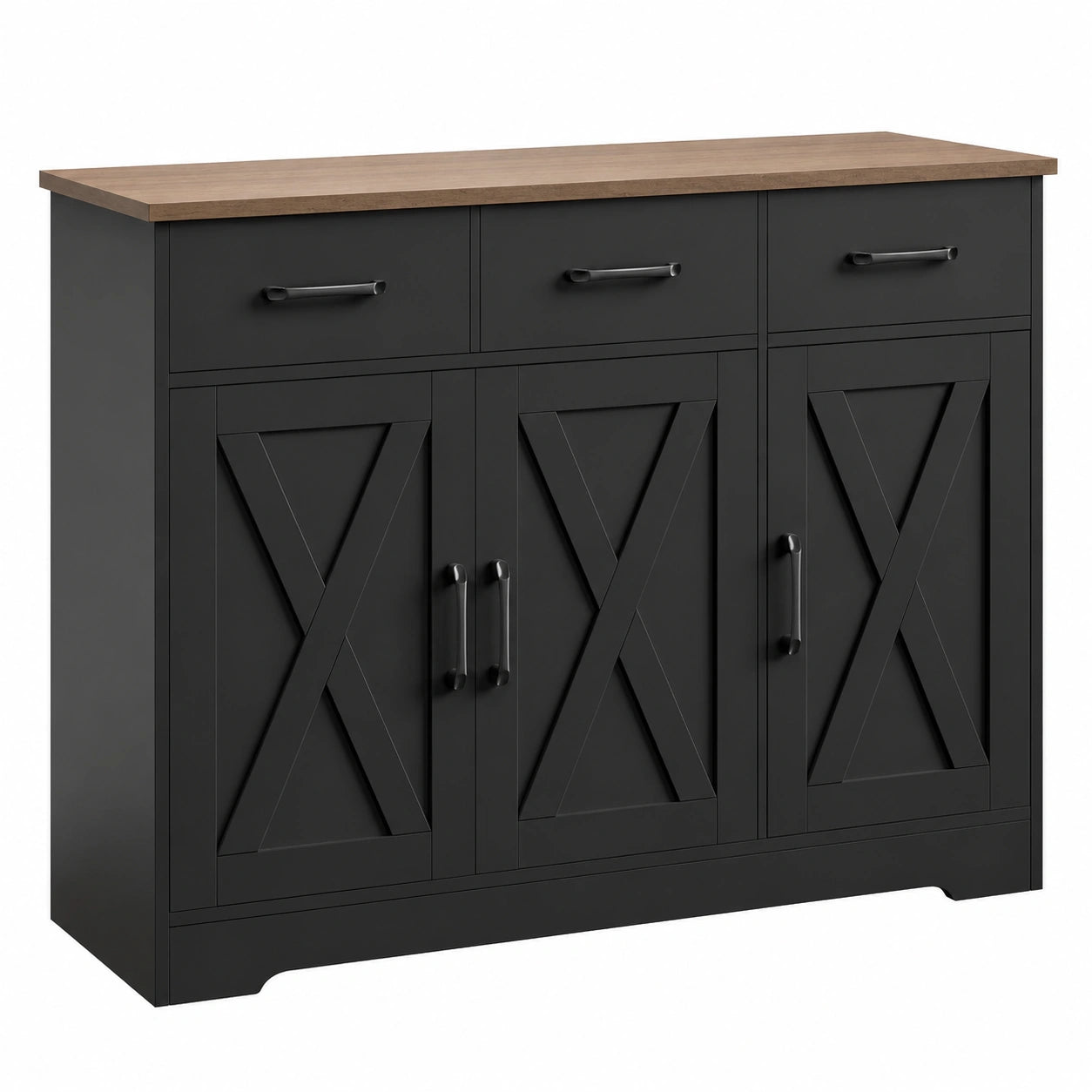 Credenza Moderna con 3 Cassetti e 3 Ante per Cucina e Soggiorno, Nero e Marrone
