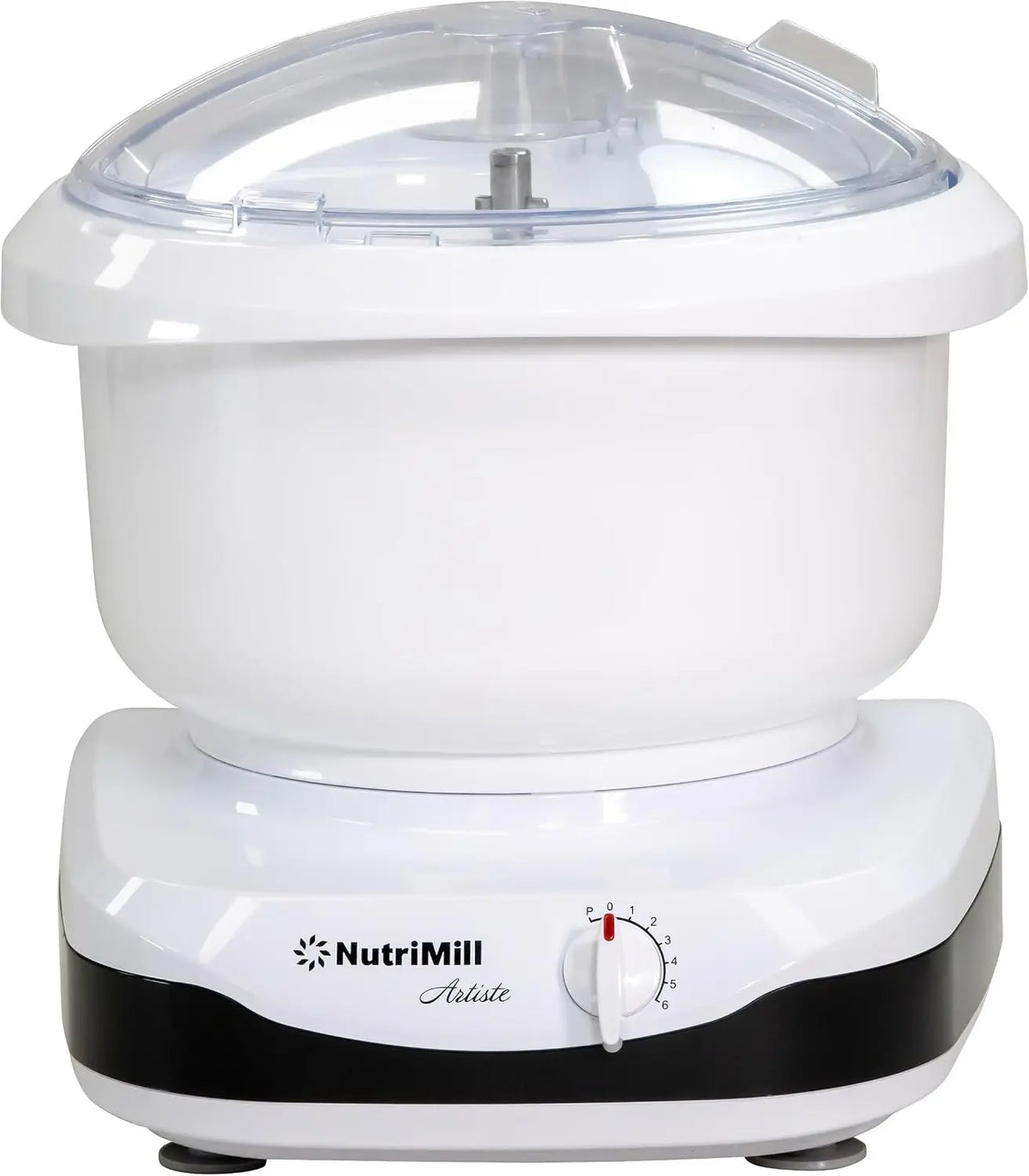NutriMill Artiste Kitchen Electric Stand Mixer 500 Watt 6.5 Quart Bowl with Dough Hook & Wire Whips - Black Trim