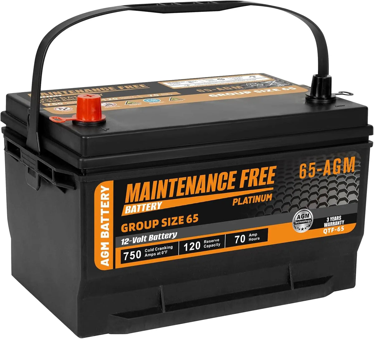 Autocessking Group Size 65 Start and Stop AGM Automotive Car Battery - 12V 70Ah, 750 CCA, 120 RC, 36 Months Warranty