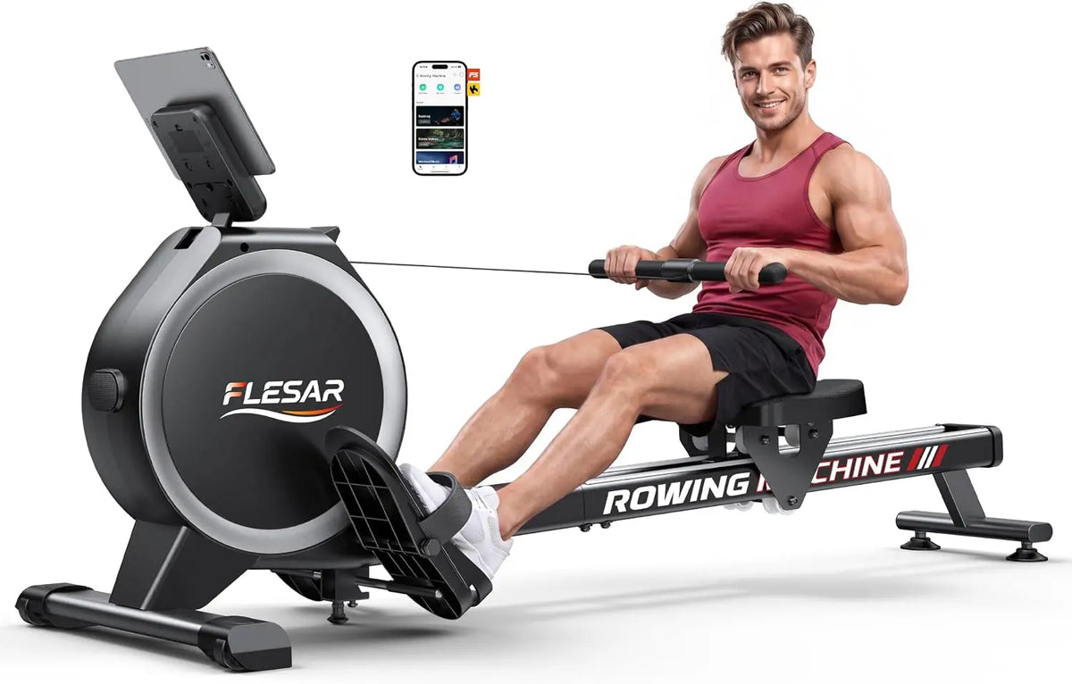 Rowing Machines for Home - Magnetic Rowing Machine with 16 Levels, Rower Machine of 350LBS Weight Capacity & Quiet Resistance, Dual Slide Rail