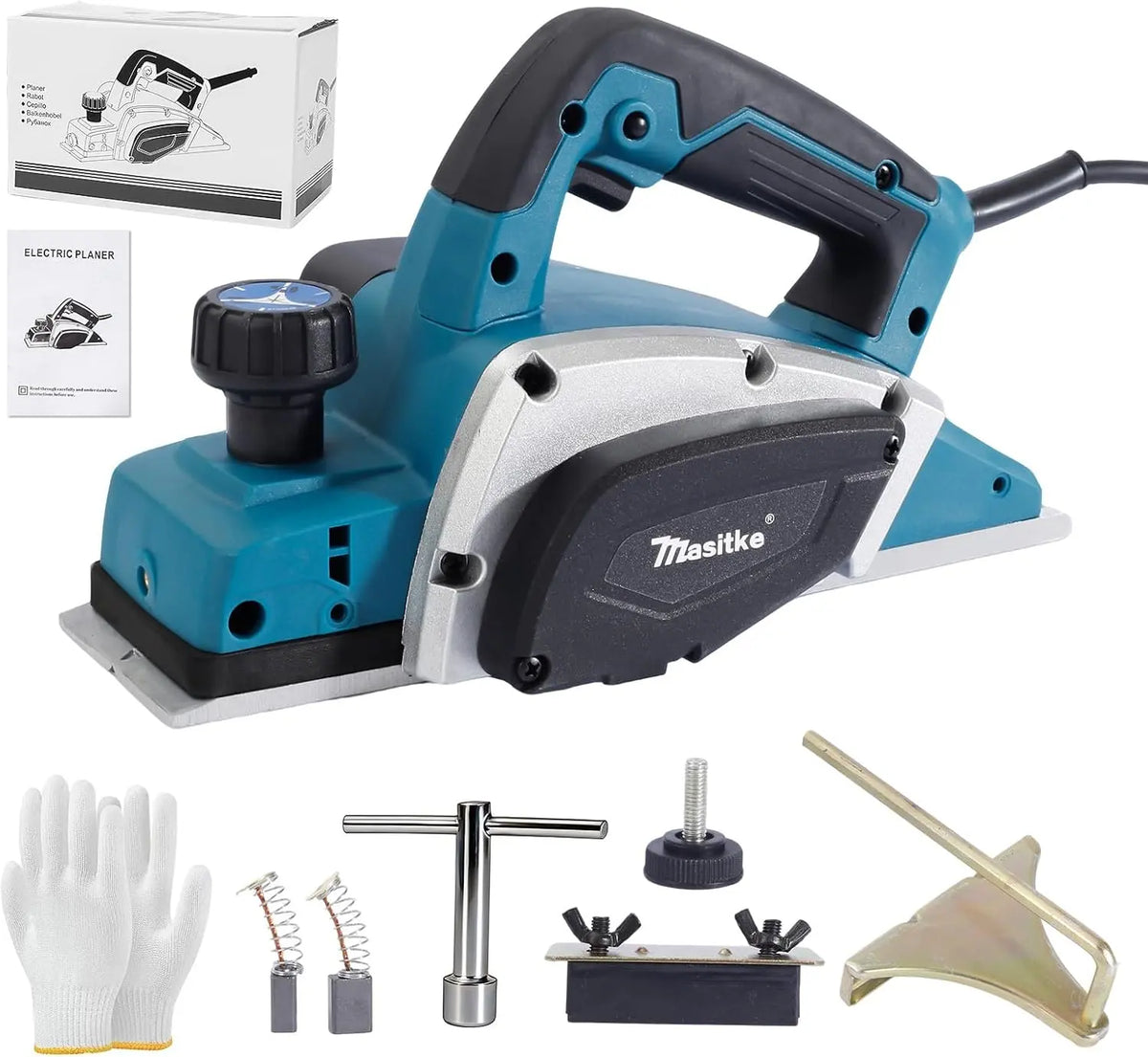 3-1/4 Inch Electric Hand Planer - 16000RPM Power Handheld Planer Adjustable 0-2mm Cutting Depth
