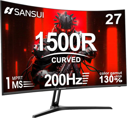 SANSUI - 27 Inch Curved Gaming Monitor 200Hz 1ms FHD 1080P Computer Monitor