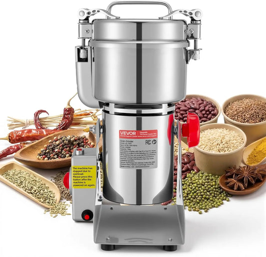 VEVOR 750g Electric Grain Mill Grinder - High Speed 2000W Commercial Spice Grinders, Stainless Steel Pulverizer Powder Machine, Swing Type