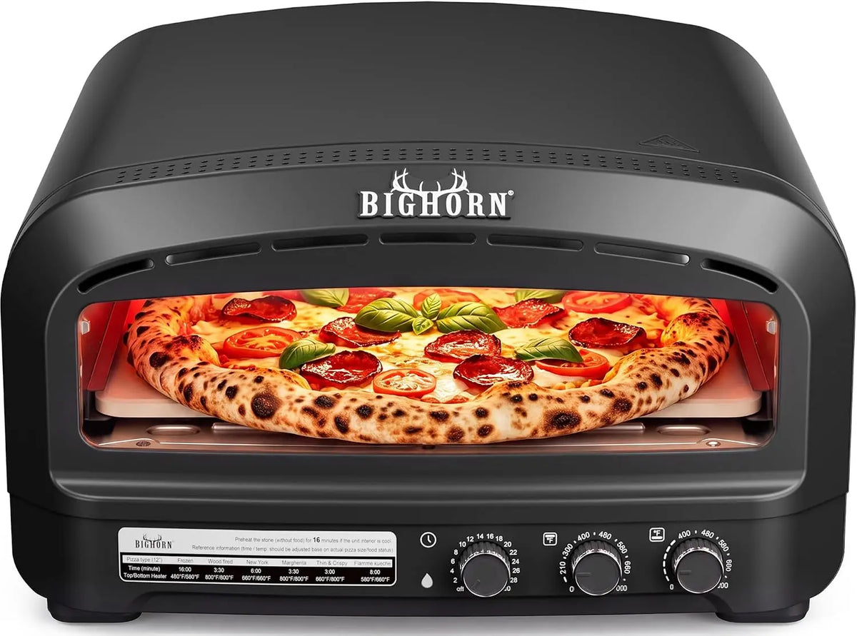 BIG HORN Pizza Oven Indoor - 14 Inch Electric Countertop Pizza Oven with 6 Modes, Heats up to 850°F Pizza Maker, Restaurants, Parties