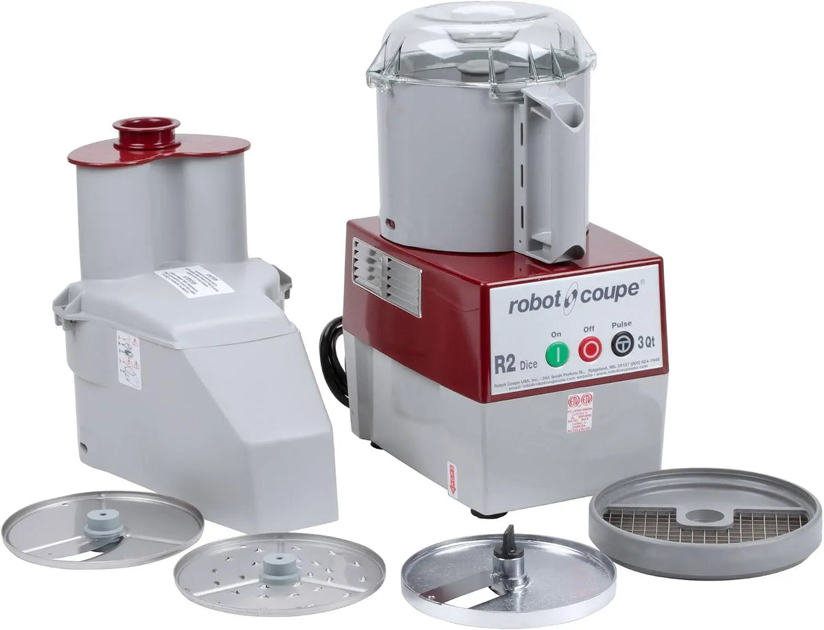 Robot Coupe R2 Dice Continuous Feed Combination Food Processor Dicer with 3-Quart Polycarbonate Bowl - Gray, 120-Volts