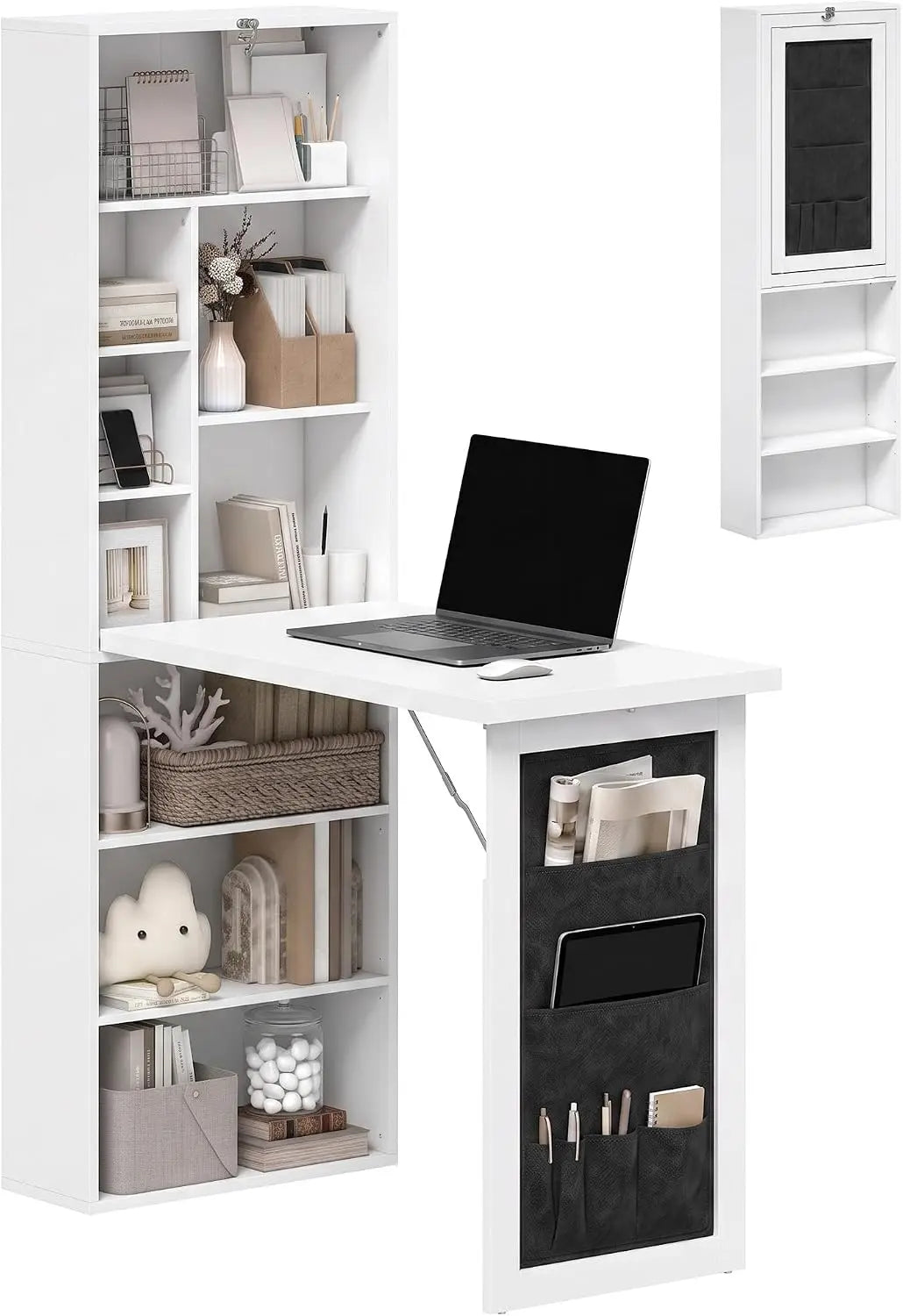 HOMCOM Foldable Writing Table with Storage Shelves - Hanging Bag, White