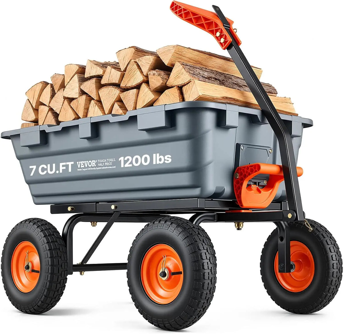 VEVOR Heavy Duty 1200lbs 7 Cu. Ft. Wheelbarrow Garden Dump Cart Wagon