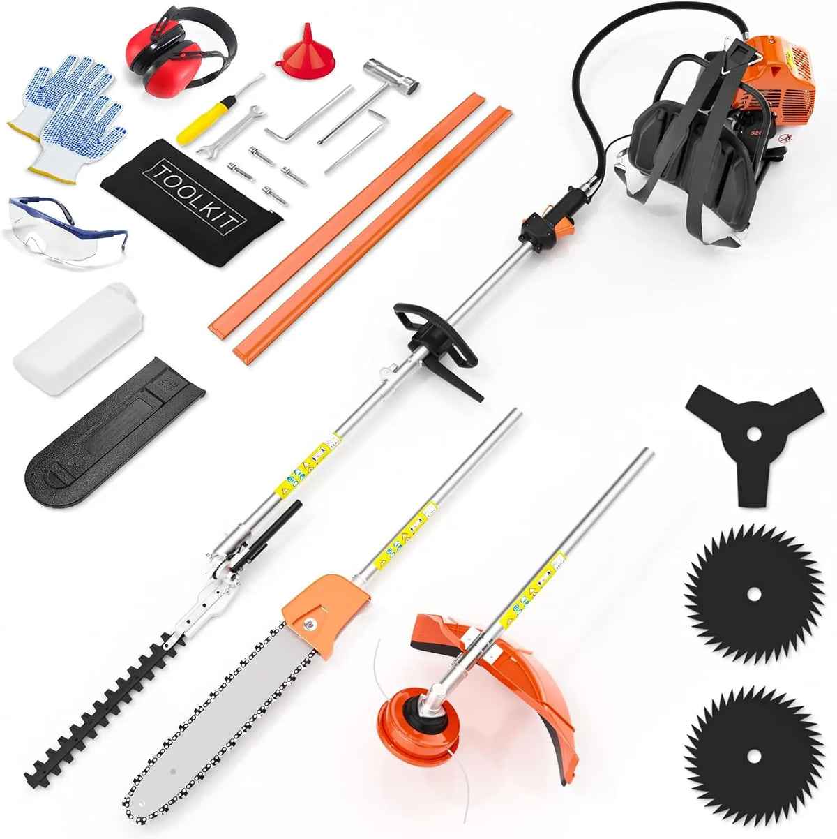 52CC Gas Powered 6 in1 - String Trimmer, Brush Cutter, Hedge Trimmer & Pole Saw