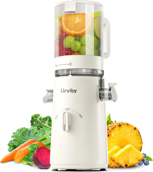 Juicer Machines - 2-in-1 Cold Press Juicer for Juice & Sorbet, suit for Vegetable and Fruit with 5-Inch Wide Chute, Off-white