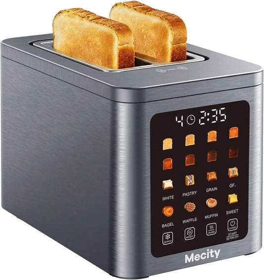 Mecity 2 Slice Smart Touchscreen Toaster - Stainless Steel Wide Slot Toasters with Auto Lift & 30-Minute Warm, Memory Function, Defrost & Auto Shutoff