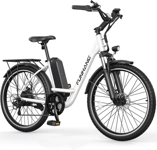 Funhang Electric Bike for Adults - 26 Inch City Cruiser Ebike with 1000W Peak Motor, 20MPH 50 Miles Commuter Adult Electric Bicycles with 48V Battery