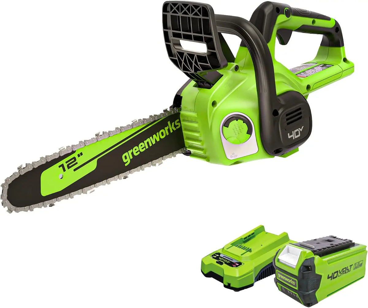 Greenworks 40V 12 in Cordless Electric Chainsaw - 2.0 Ah Battery and Charger