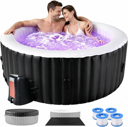 Inflatable Hot Tub with LED Lights - 2-4 Person Leak-Proof Portable SPA