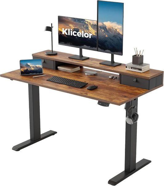 Klicelor 48 x23 Inch Electric Standing Desk with Drawers - Adjustable Height Small Sit Stand Desk for Home Office, Rustic Brown