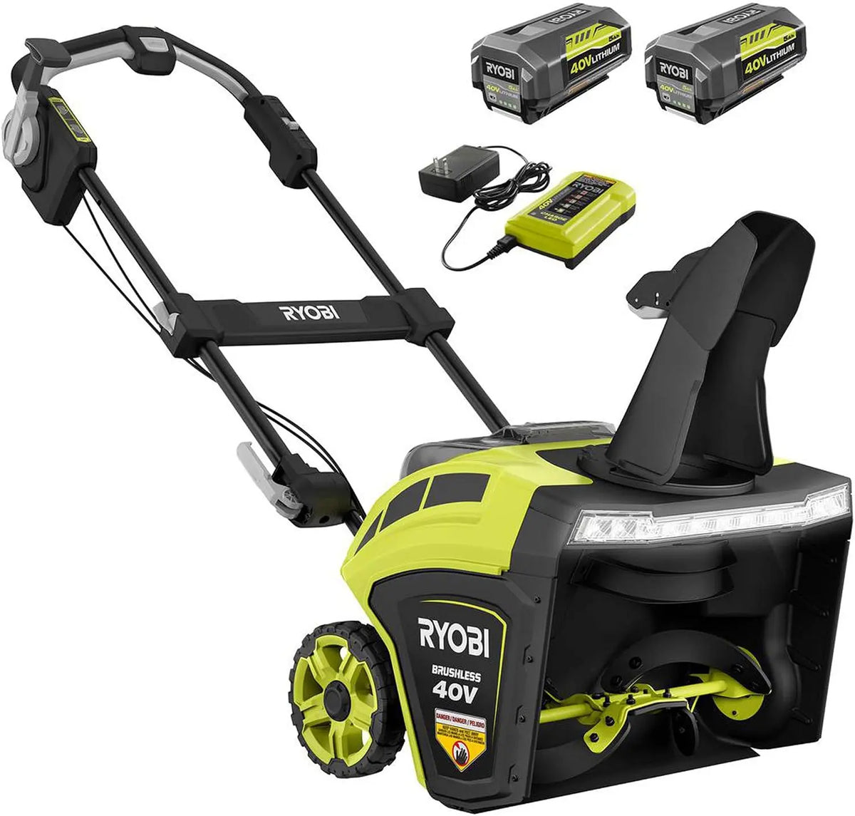 RYOBI RY40860 21 Inch 40-Volt Brushless Cordless Electric Snow Blower - Two 5.0 Ah Batteries and Charger Included