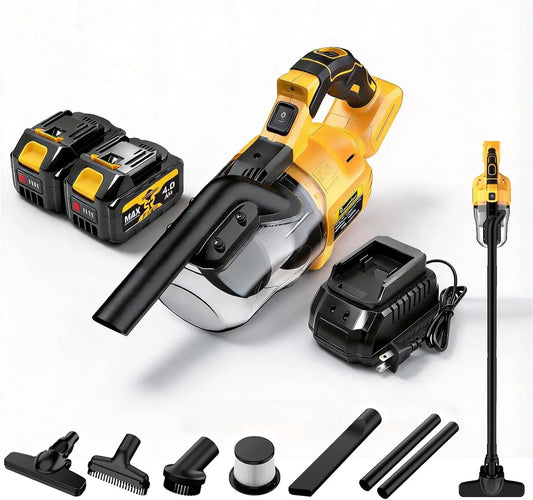 Cordless Handheld Vacuum 16000Pa - 5-in-1 Car Vacuum 18V with 2-Pack 4Ah Batteries and Charger, 400W Motor, Portable for Home, Car, Pet Hair