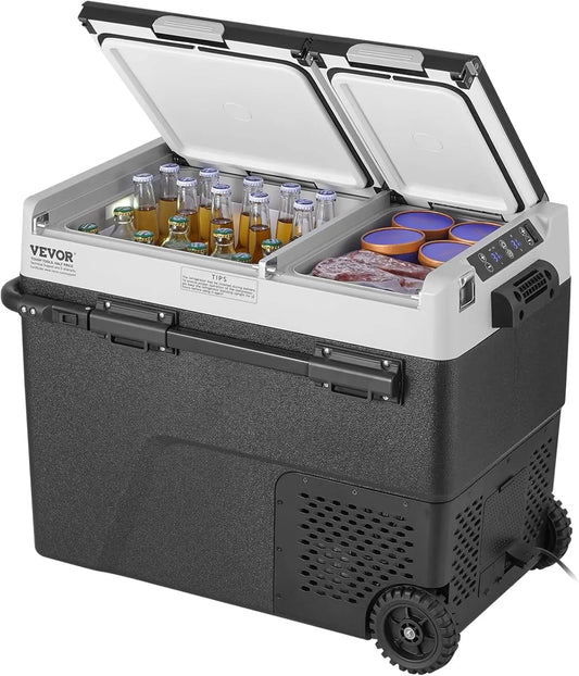 VEVOR Car Refrigerator 58L / 61.5 QT - Dual Zone 12 Volt Compressor Fridge, 4℉ to 68℉ Adjustable, Portable Freezer Cooler for Car, RV, Camping, Home